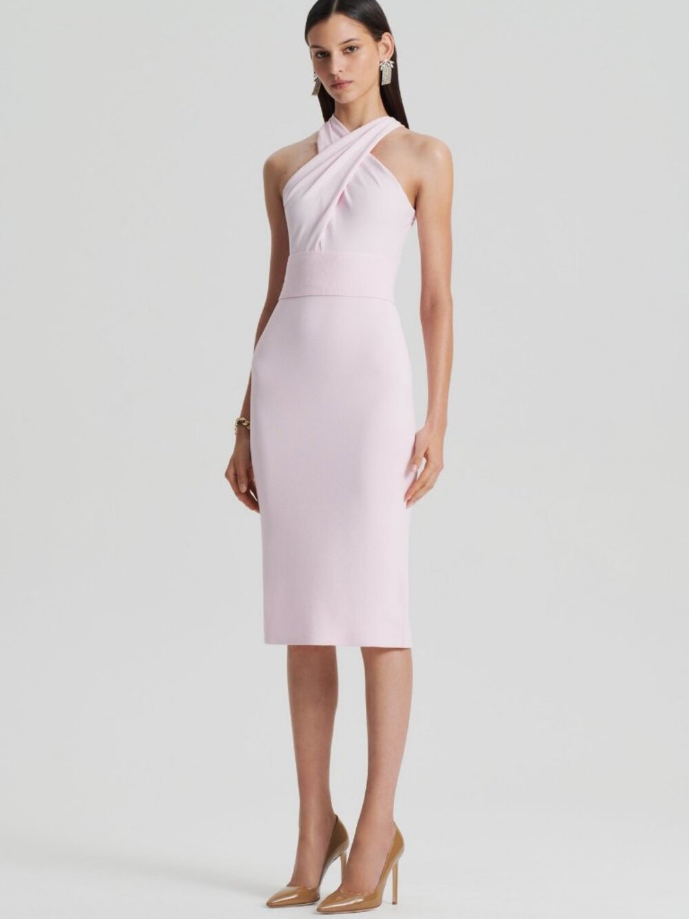 Scanlan Theodore Angel Crepe Knit Wrap Neck Dress | Medium